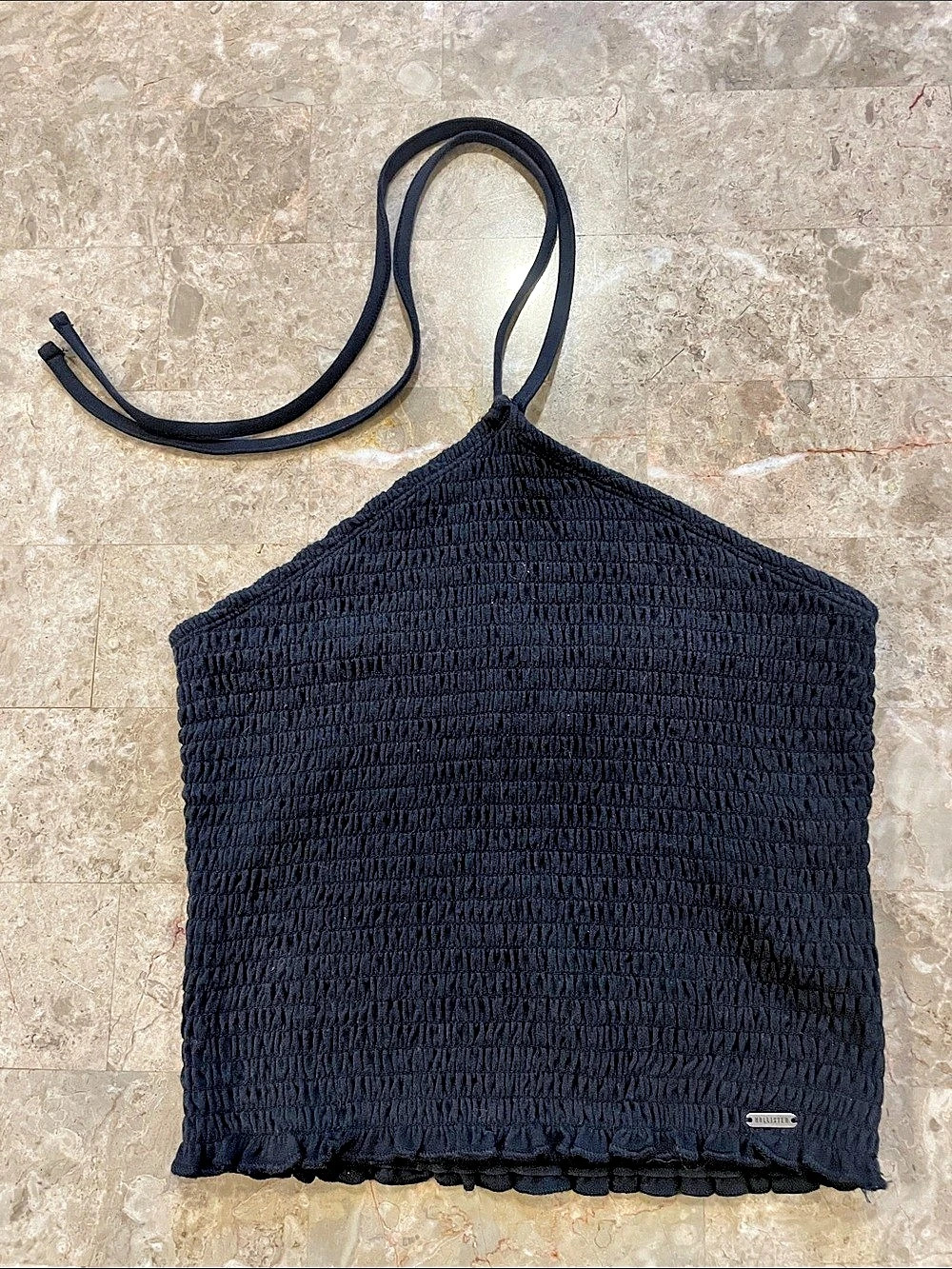 Hollister halter Black Smocked Crop Top Size Small